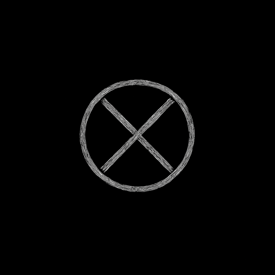 Símbolo blanco trazado a mano con un círculo y una X en su interior sobre fondo negro texturizado, representando la identidad visual de Umbral Cero en el post de bienvenida.